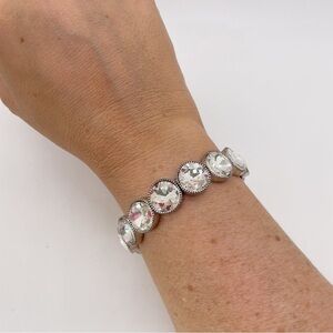 Silver Tone Elastic Stretch Bracelet Chunky Rhinestone Sparkling Bracelet